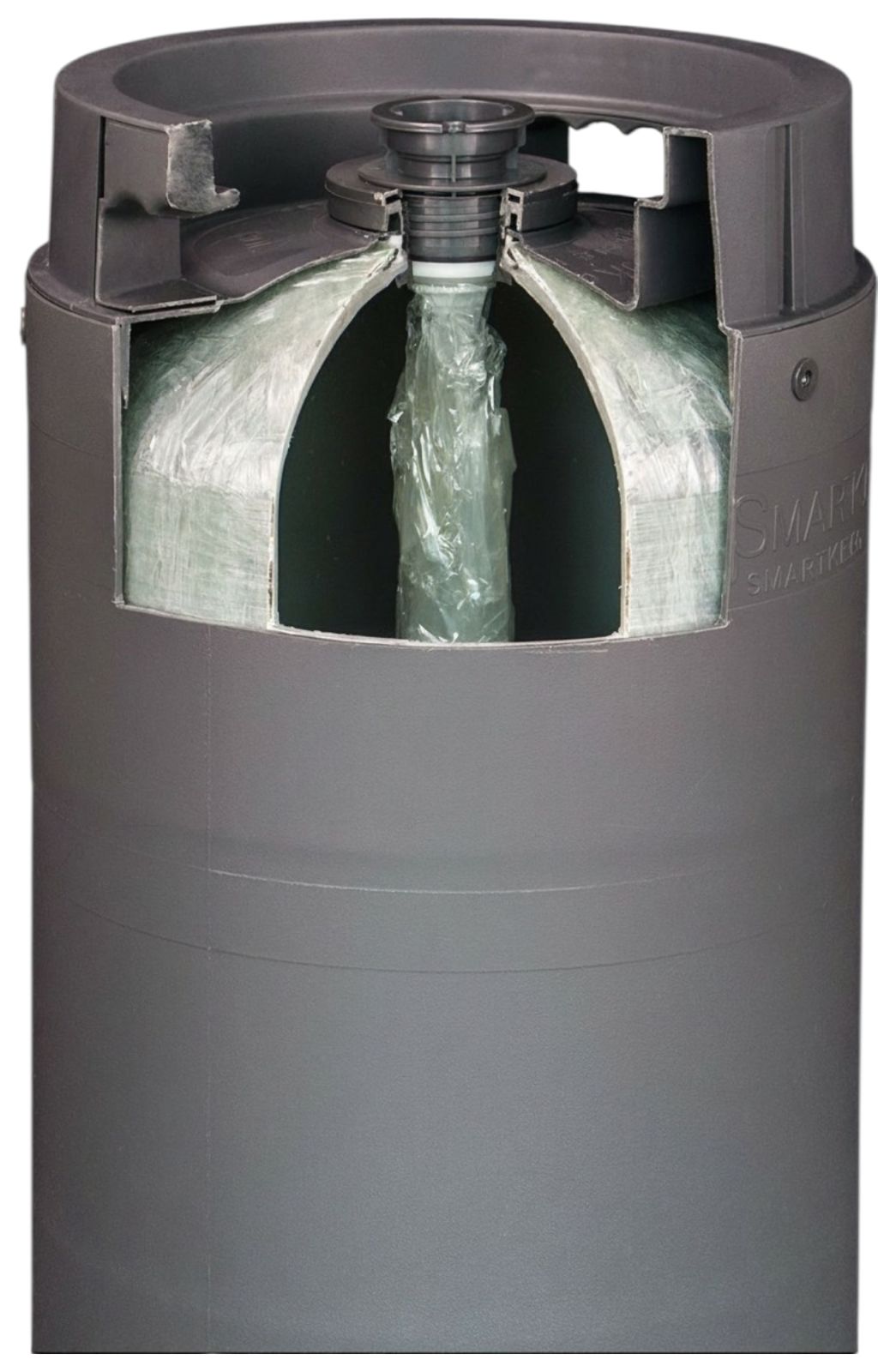 Smart Keg dual-layer cross-section showing inner bag inside outer shell