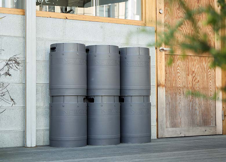 Smart Kegs stacked and ready for use at a brewery